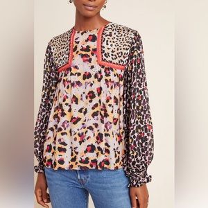 Anthropologie Bl^nk Joelle Leopard Peasant Blouse